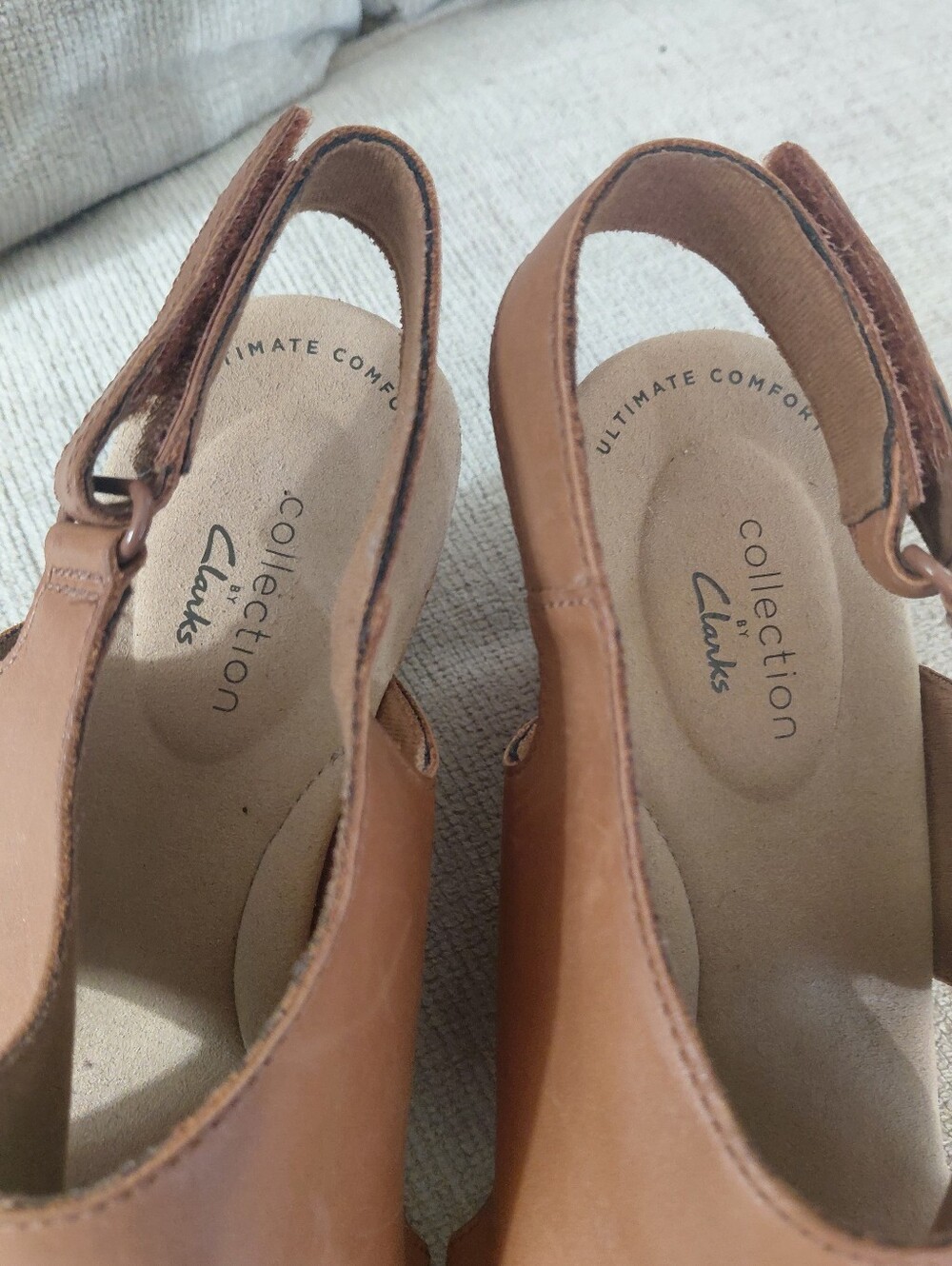 Clarks Brown Leather Perforated Slingback Wedge Sandals - Picture 5 of 11
